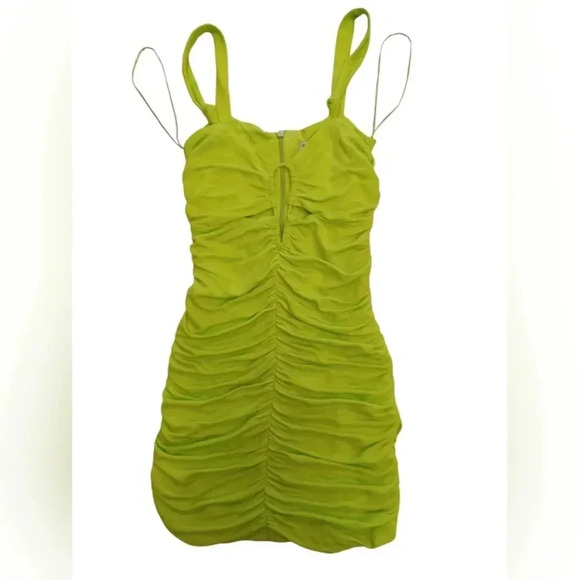 Zara NWT Bright Green Ruched Sleeveless Bodycon Mini Dress  Size Small - Picture 4 of 8